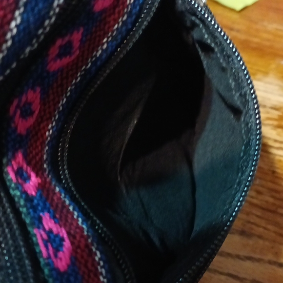 Multi color 3 zippered front section crossbody shoulder bag - Picture 9 of 17